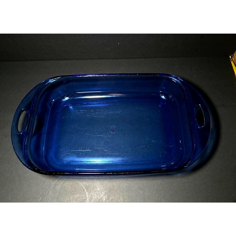 Vintage 1900s Anchor Hocking 3L Cobalt Blue Glass Casserole Baking Dish 13" x 9"